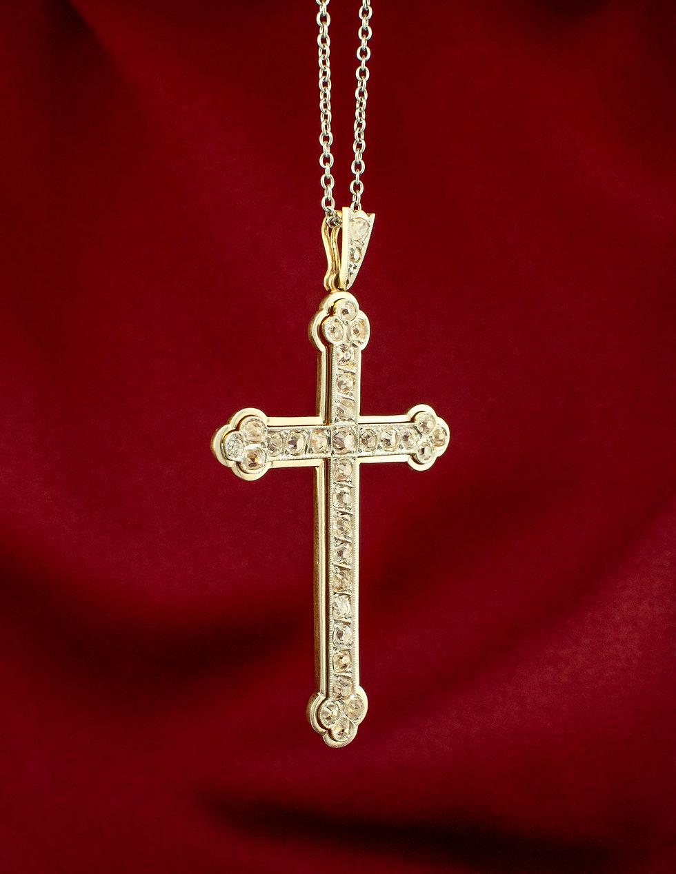 Thumbnail: Platinum and Gold Diamond Cross Necklace