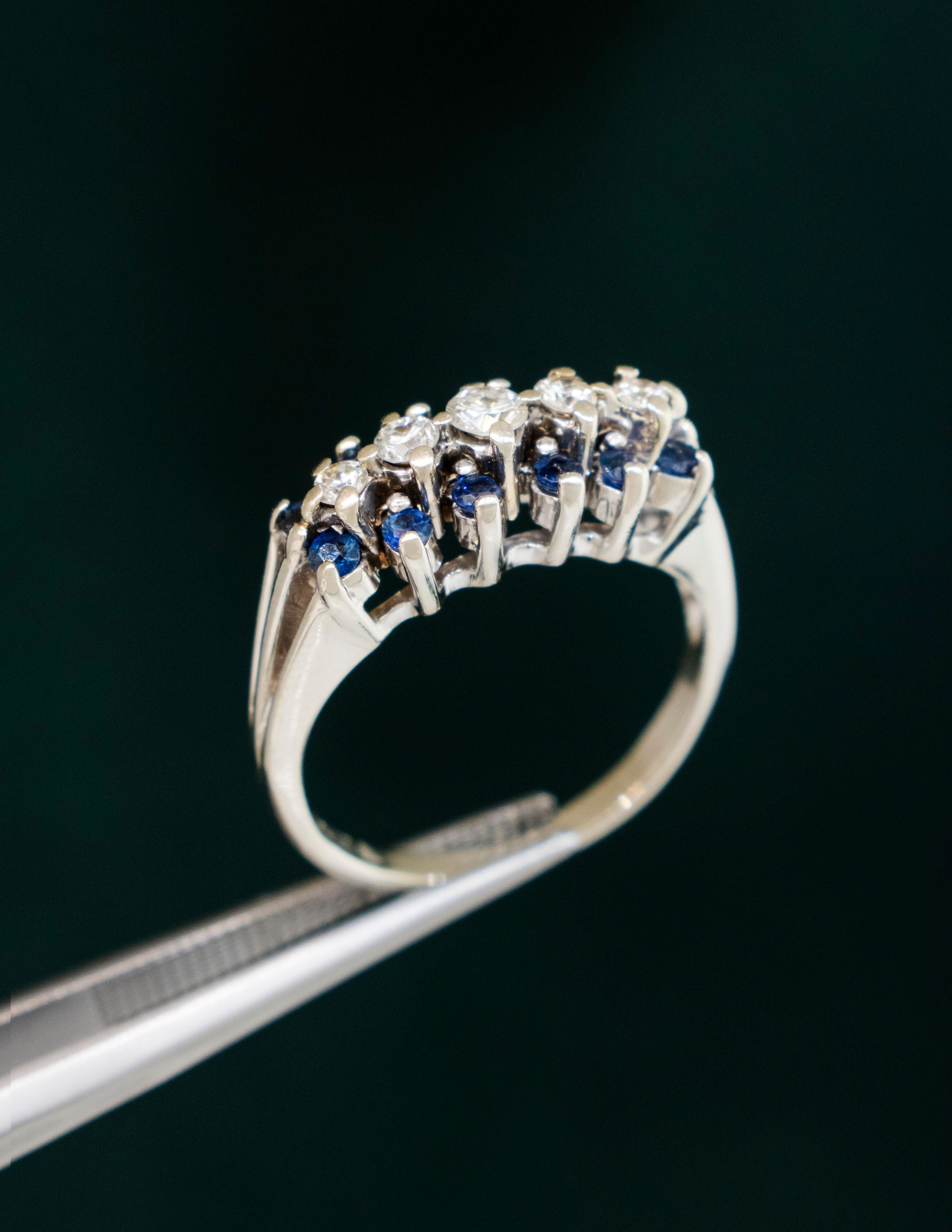 14k White Gold Sapphire and Diamond Band