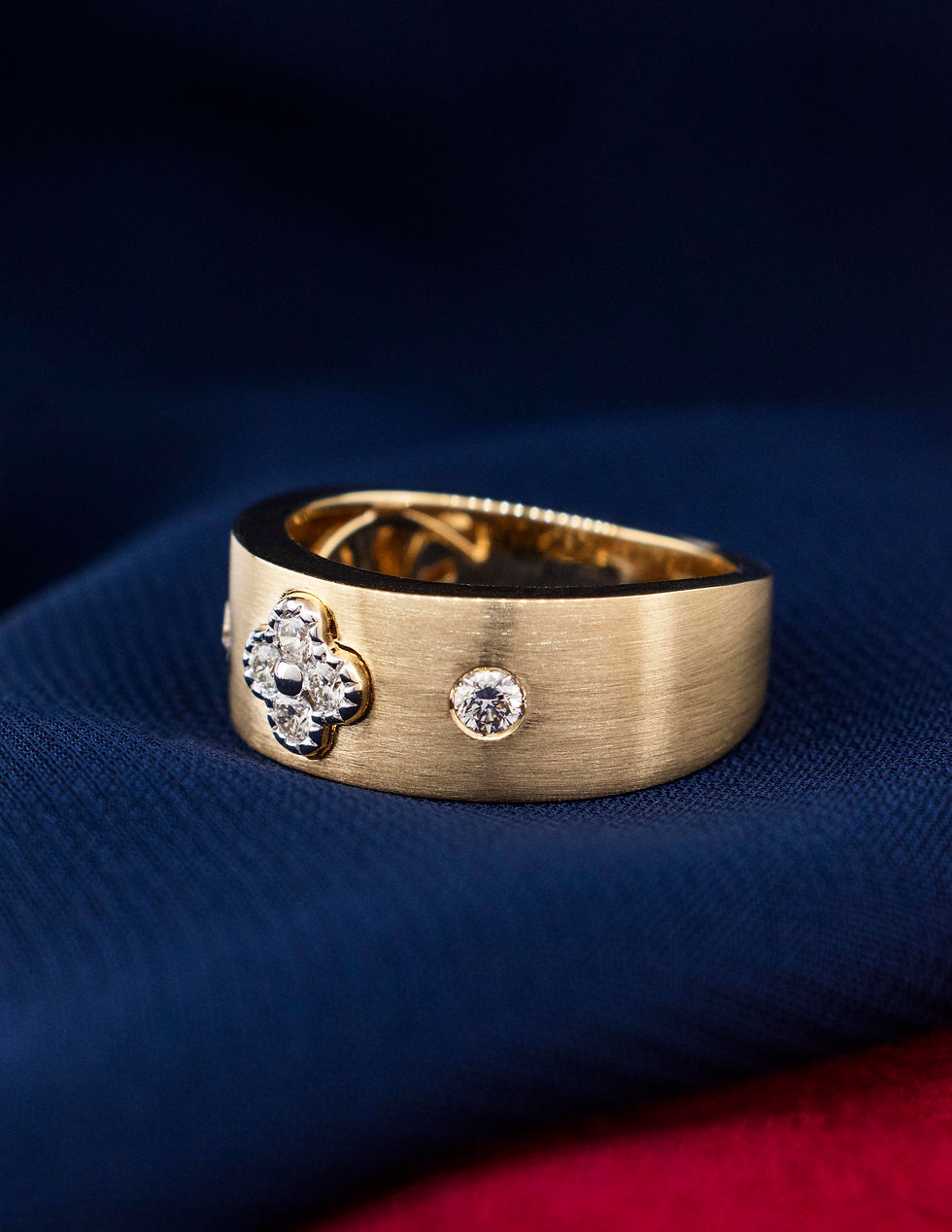 Thumbnail: 14K Yellow Gold Wide Diamond Band with Satin Finish