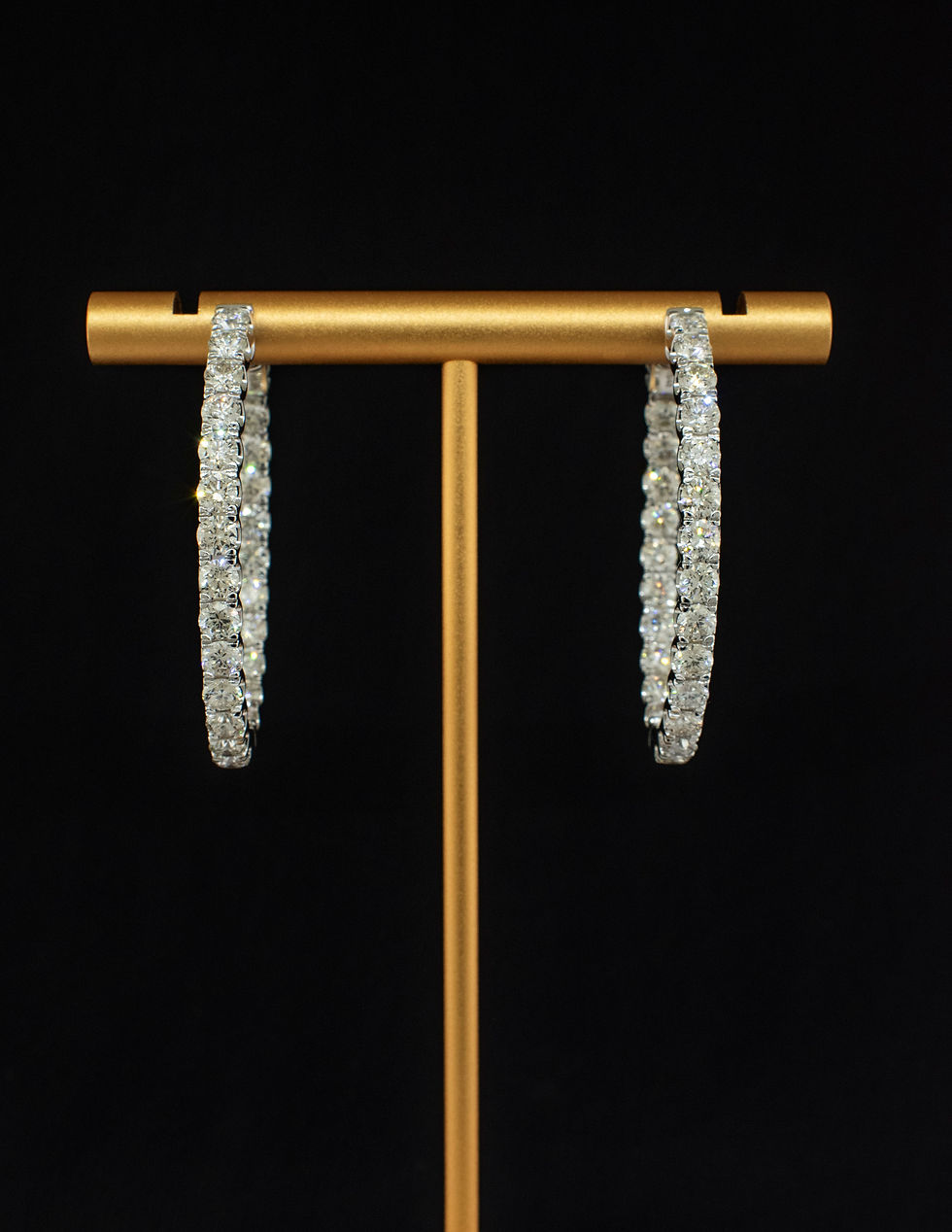 Thumbnail: 14K White Gold Diamond Oval Inside Outside Hoops