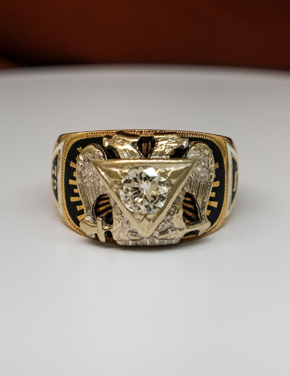 Thumbnail: 10K & 14k Two-Tone Gold Diamond Masonic 32nd Degree Ring