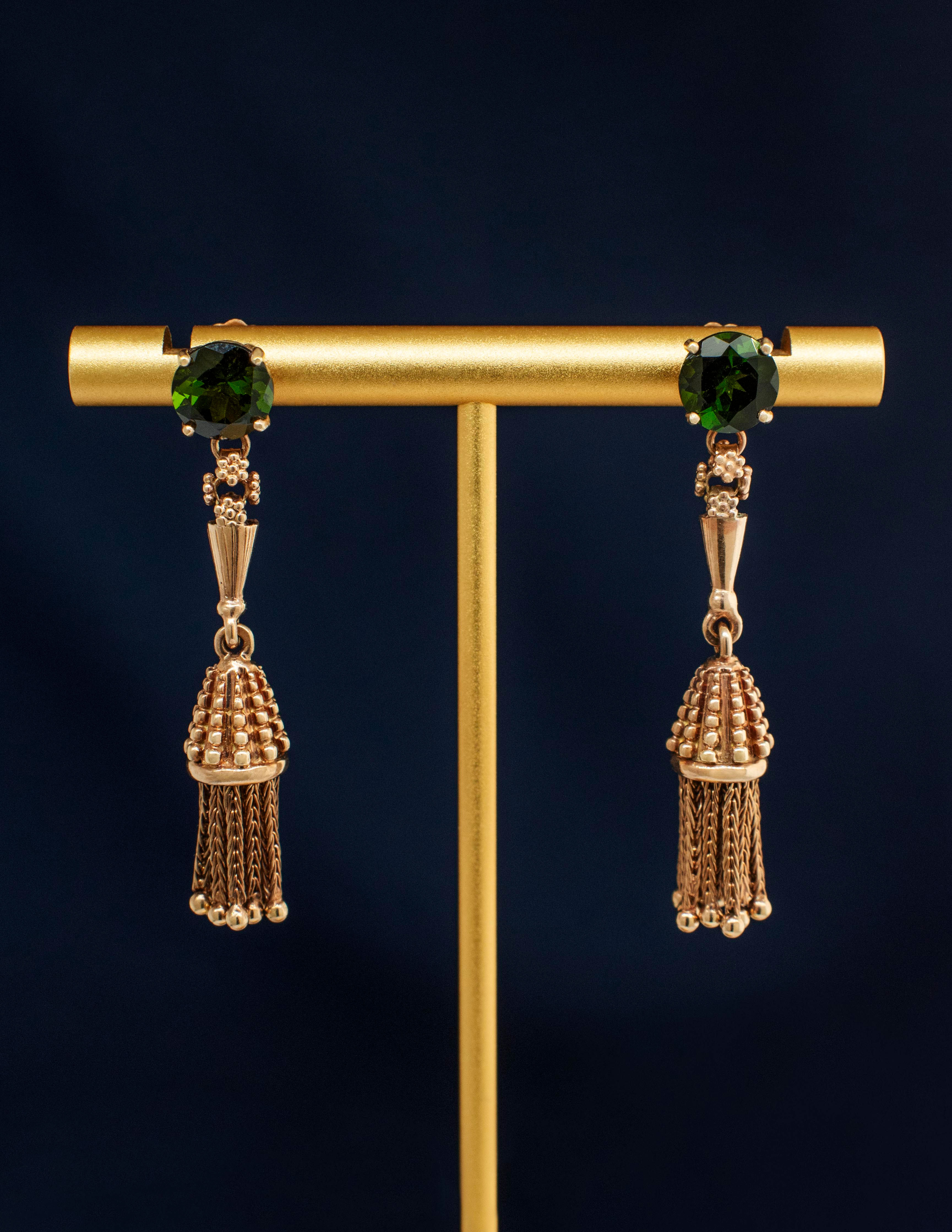18K Rose Gold Green Tourmaline Tassel Earrings