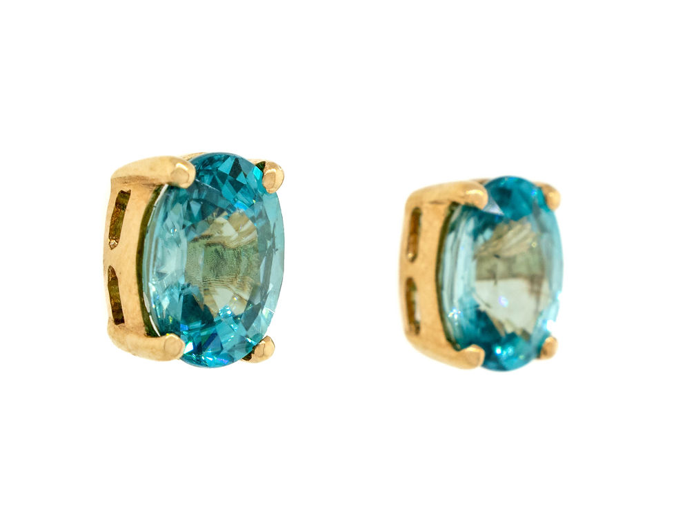 18K Yellow Gold Blue Zircon Stud Earrings side view