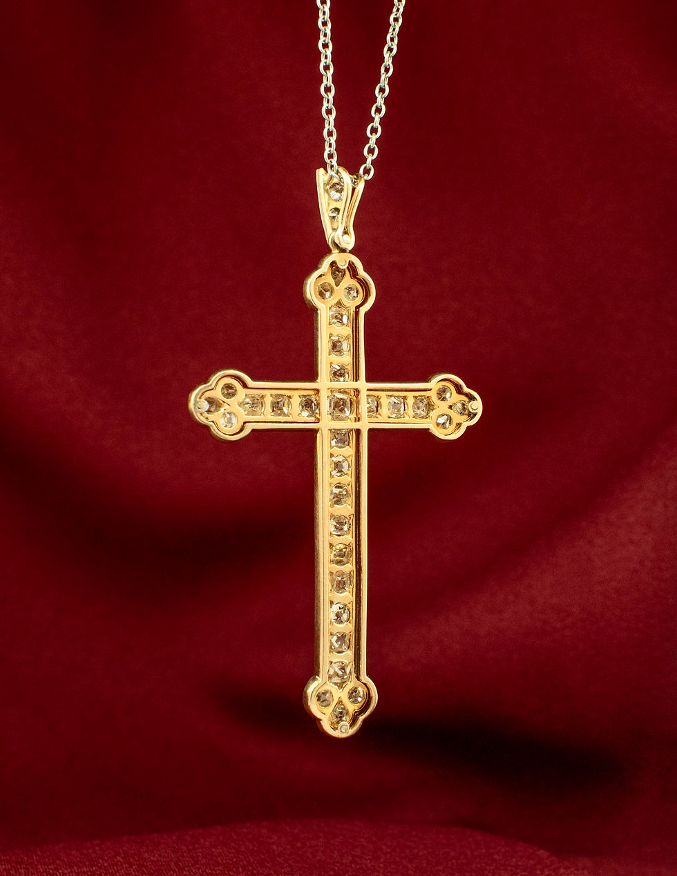 Thumbnail: Platinum and Gold Diamond Cross Necklace