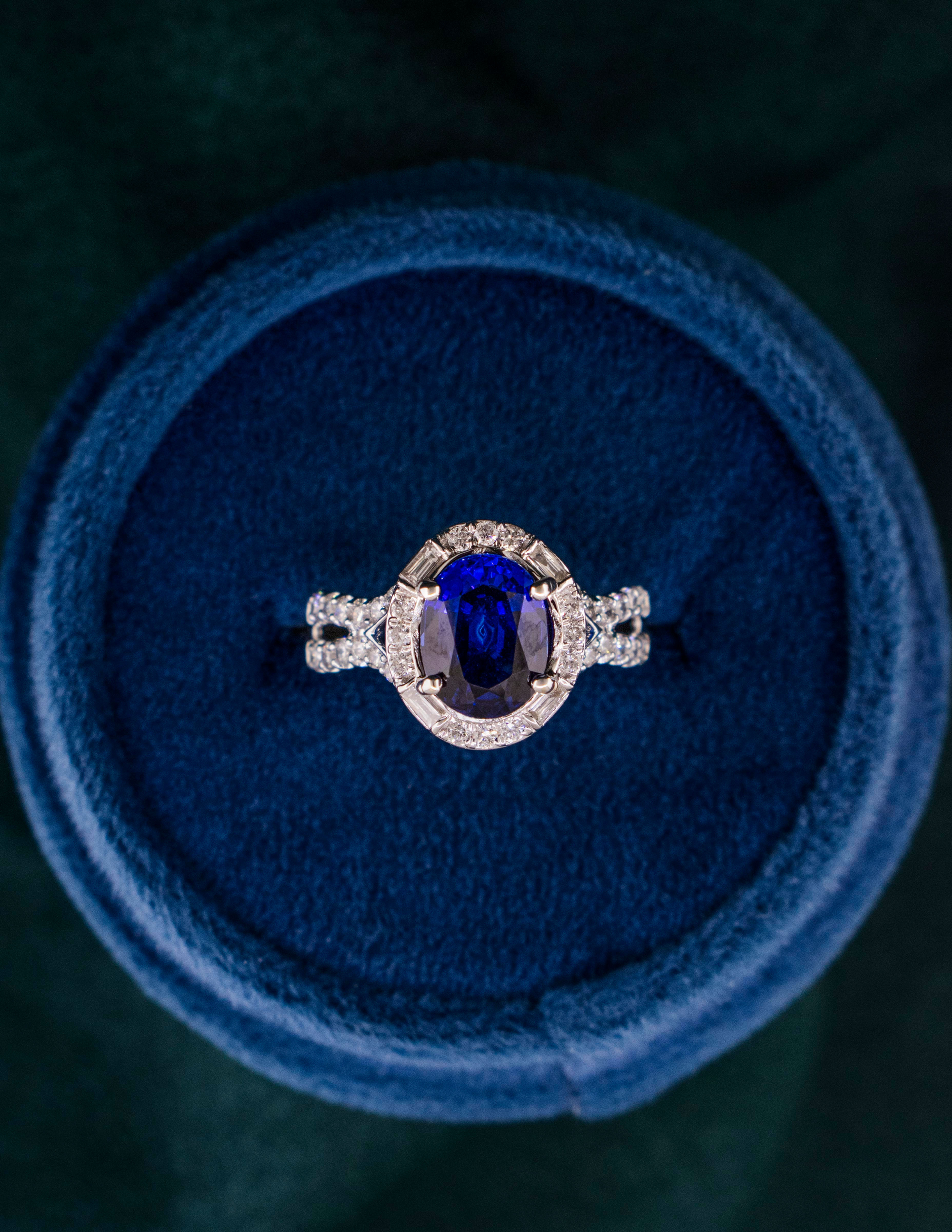 14K White Gold Lab Grown Sapphire and Diamond Ring