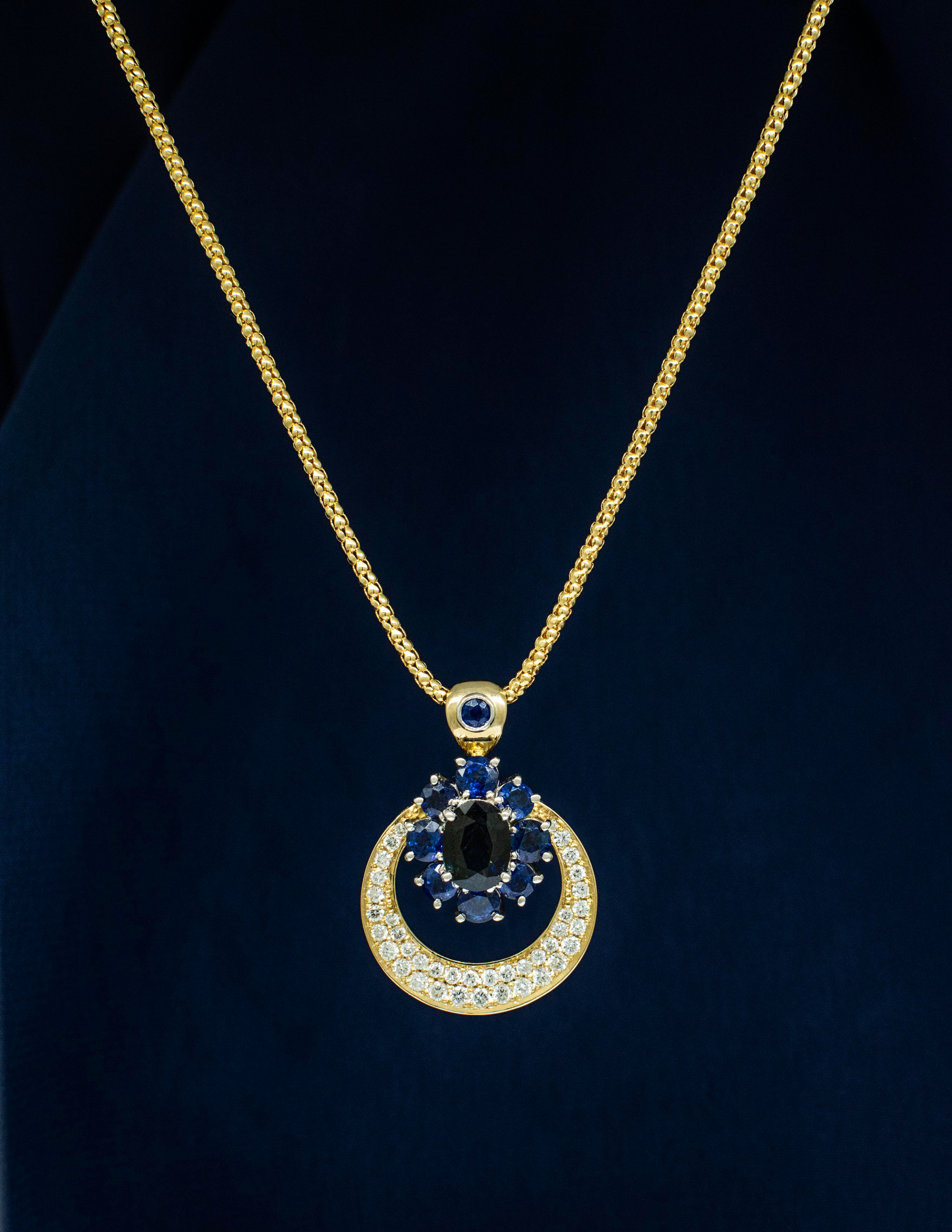 18K Yellow Gold Sapphire and Diamond Necklace