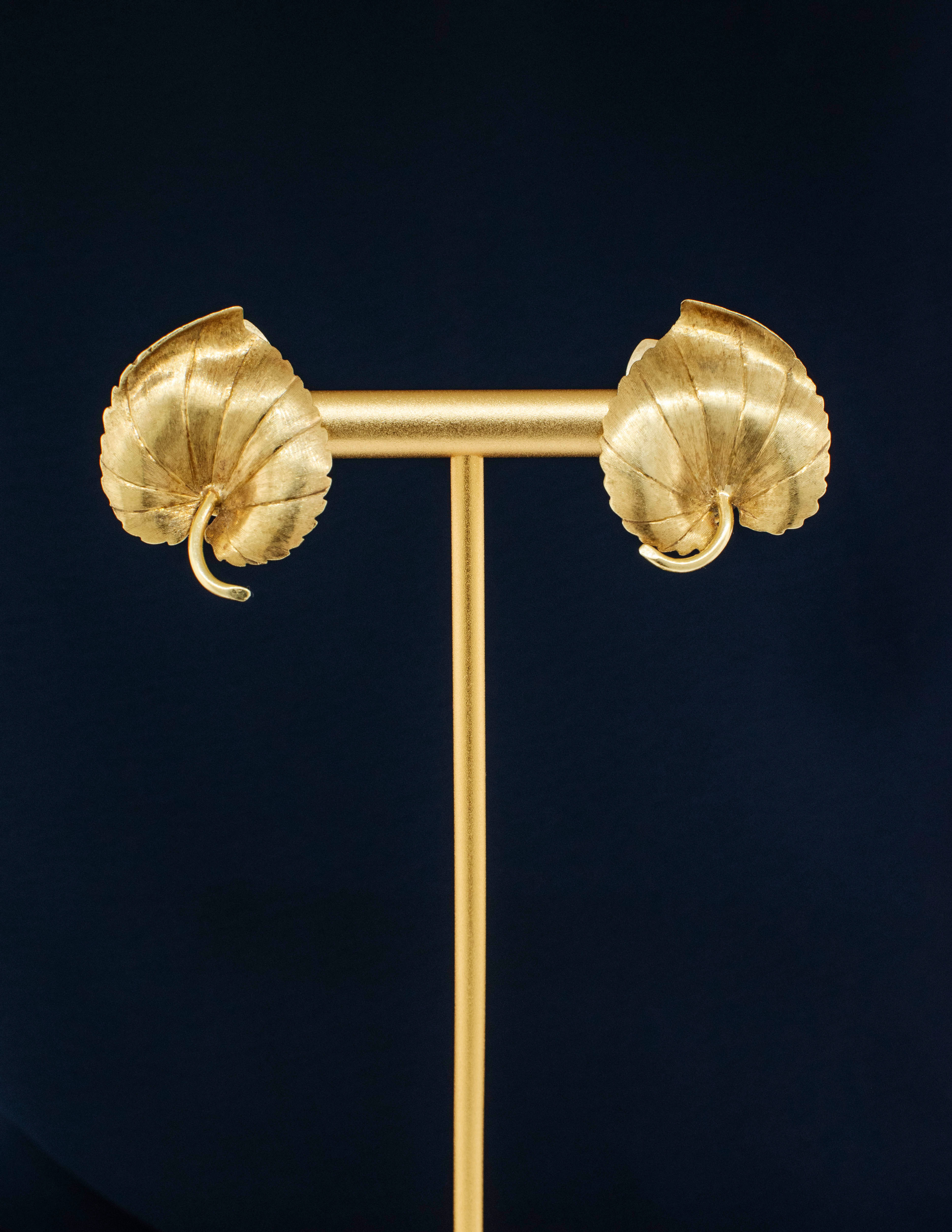 14K Yellow Gold Clip On Leaf Earrings