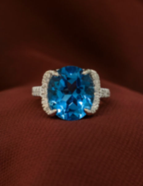 14K White Gold Blue Topaz  and Diamond Ring