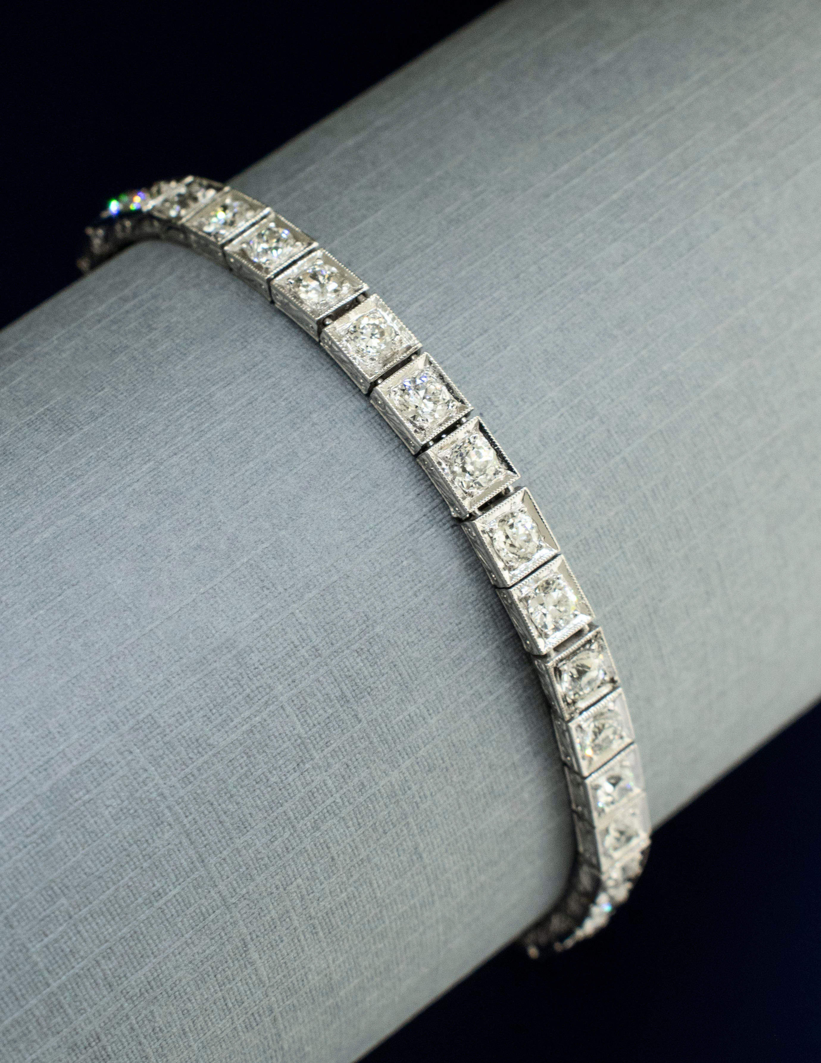 Platinum European Cut Diamond Tennis Bracelet