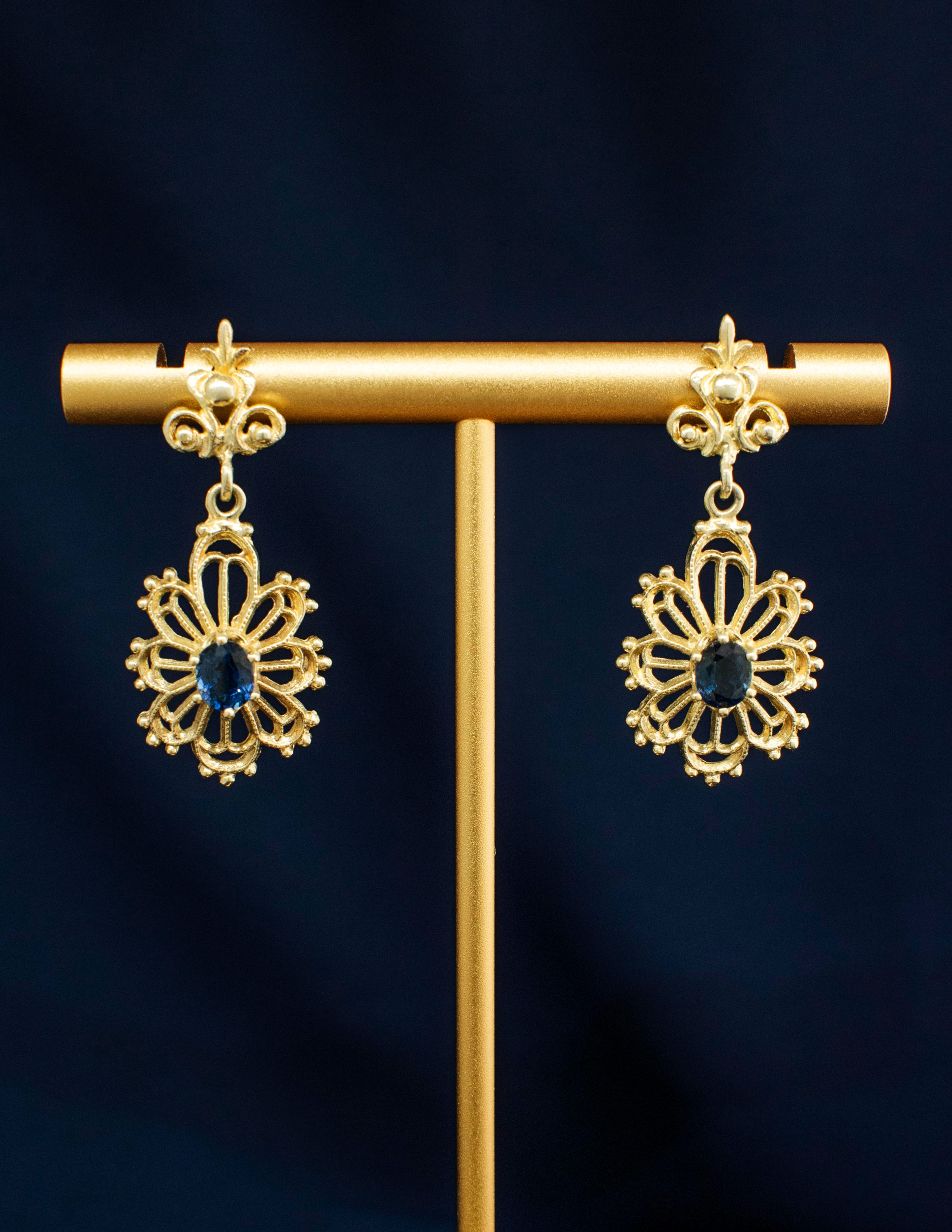 14K Yellow Gold Sapphire Dangle Earrings