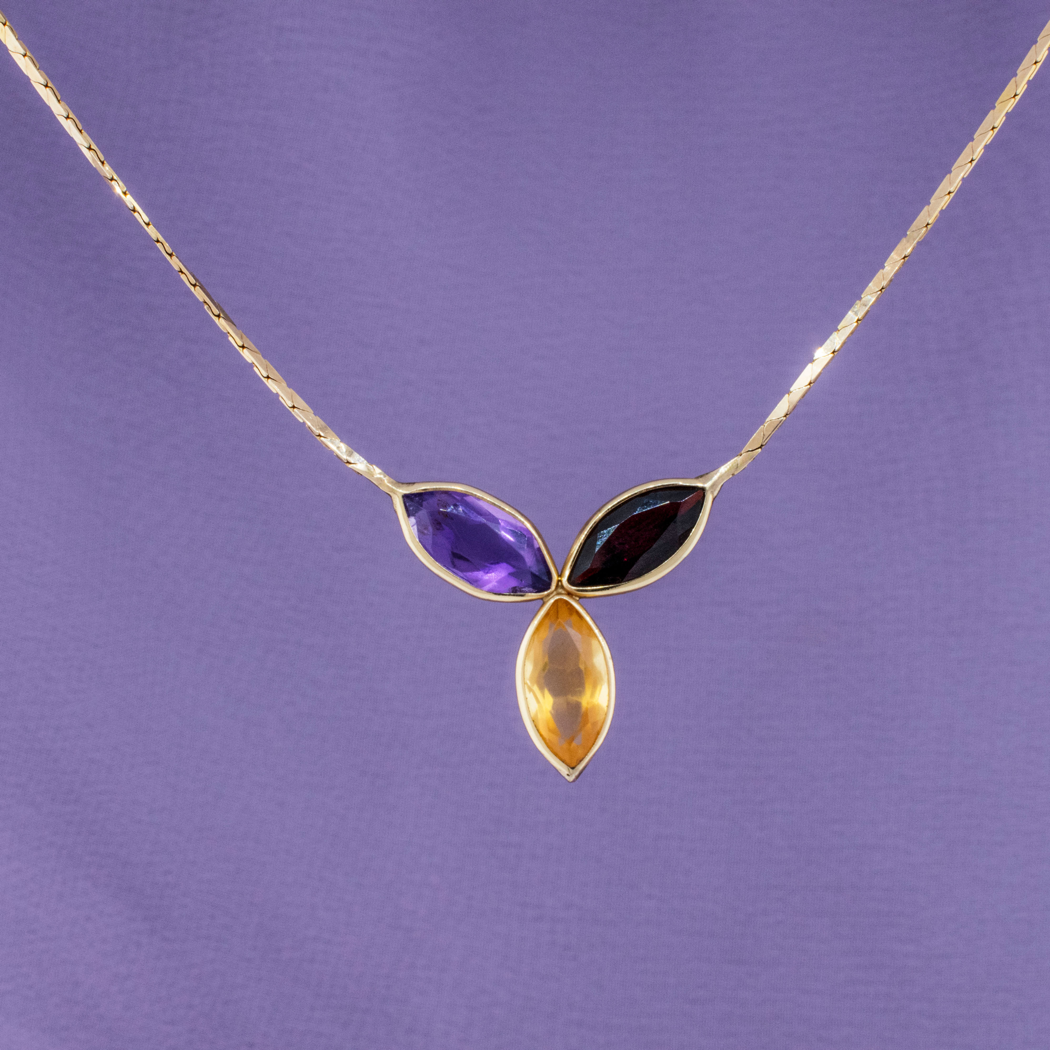 amethyst, garnet and citrine necklace