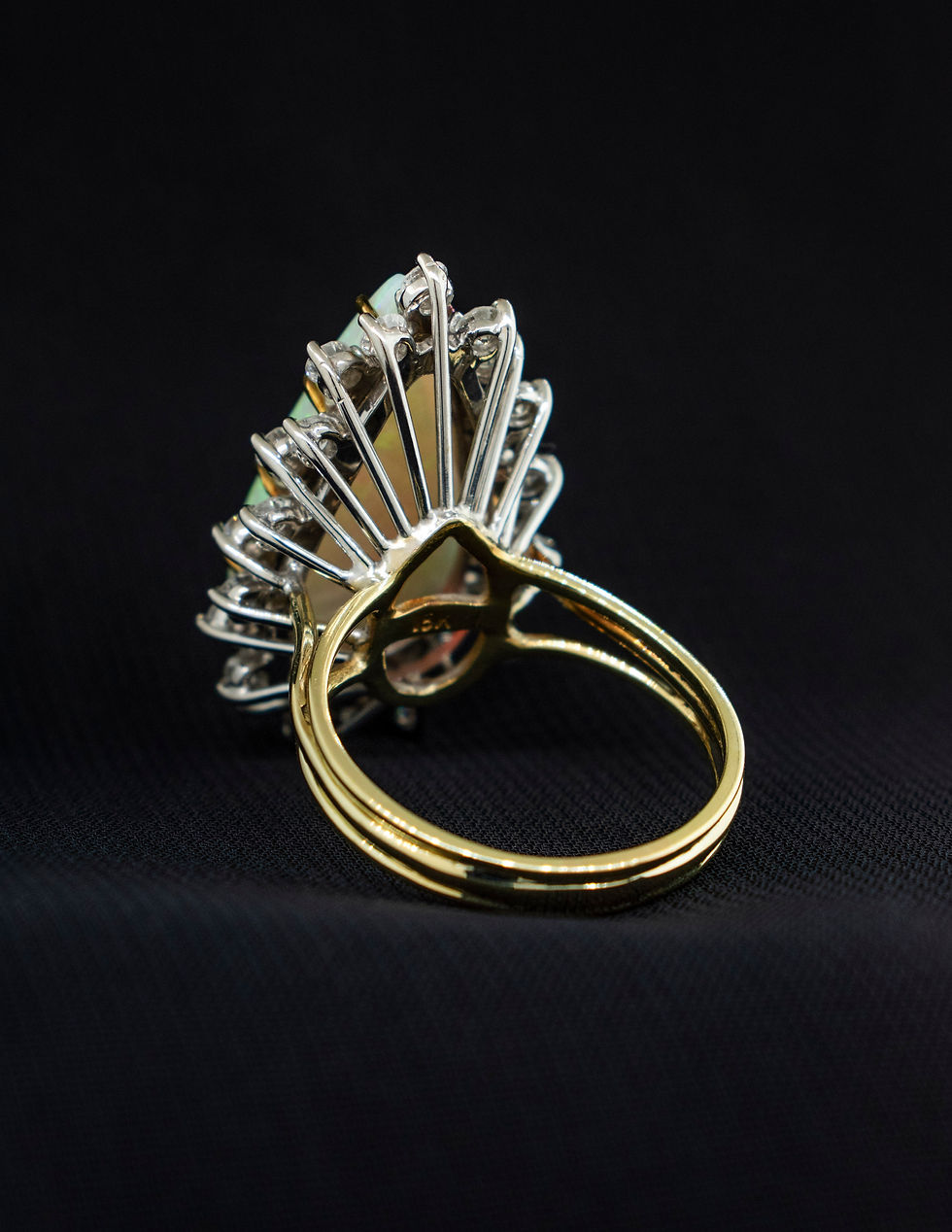 Thumbnail: 18K Two-Tone Gold Australian Opal and Diamond Halo Ring
