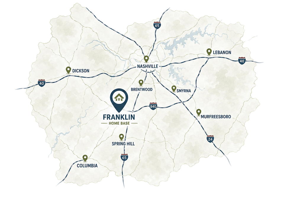 Service area map for professional home inspections in Franklin