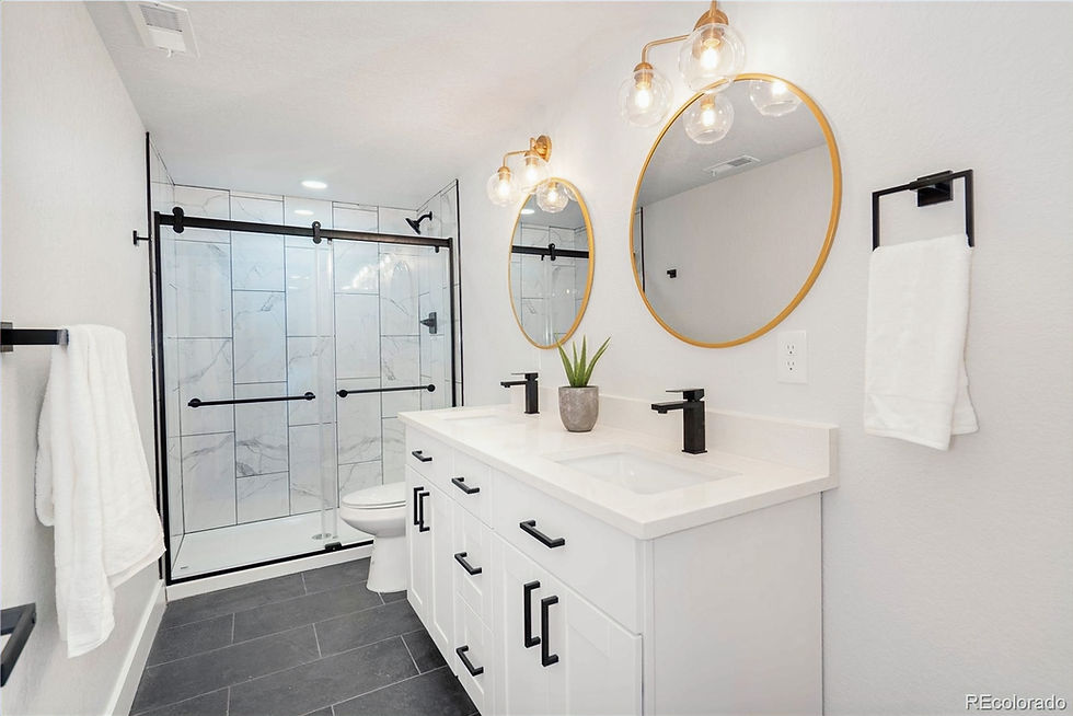 Modern tub to shower remodel with glass sliding doors.