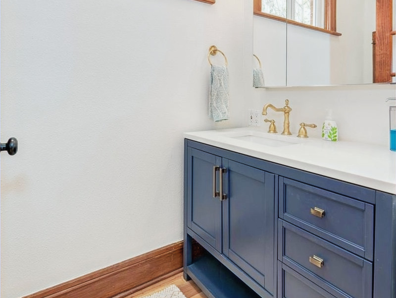 Modern blue vanity from bathroom remodeling services Denver.