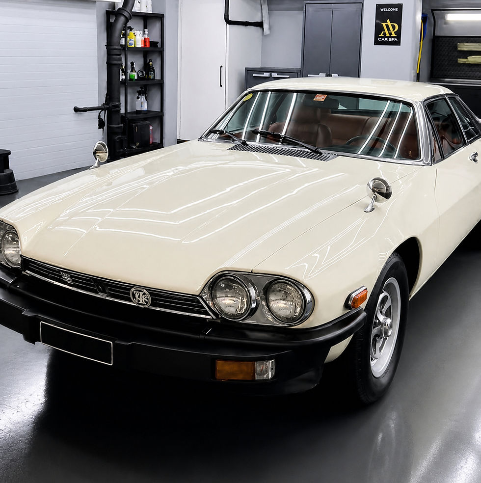 Pristine vintage coupe after car detailing in chelsea car spa garage