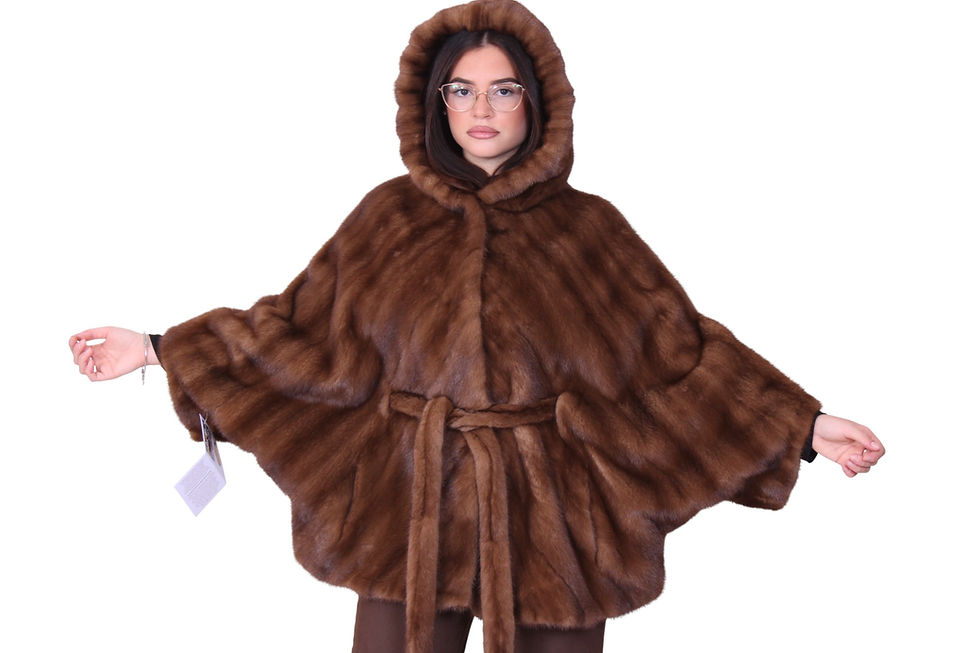 giacca visone mantella con cappuccio