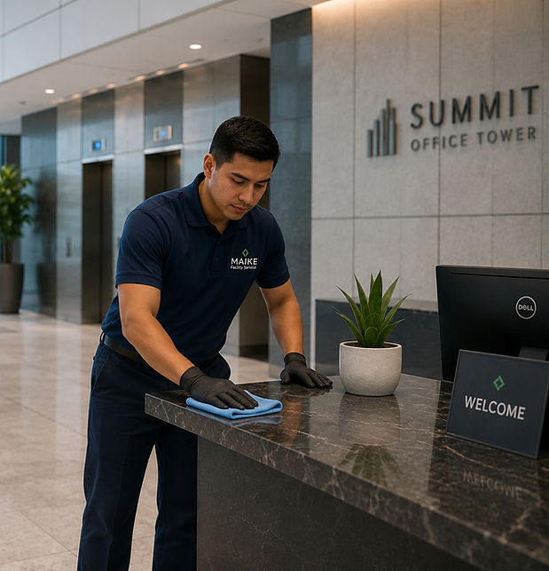 Day porter services maintaining clean and professional commercial properties throughout Dallas-Fort