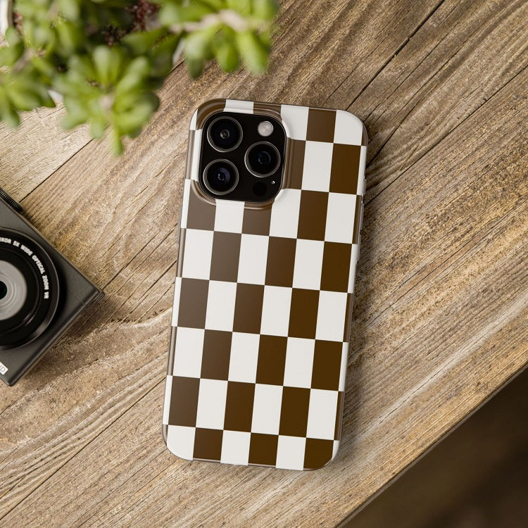 Thumbnail: Elegant Brown and White Checkerboard - iPhone Cases