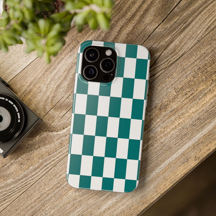 Thumbnail: Trendy Green and White Checkerboard - iPhone Cases