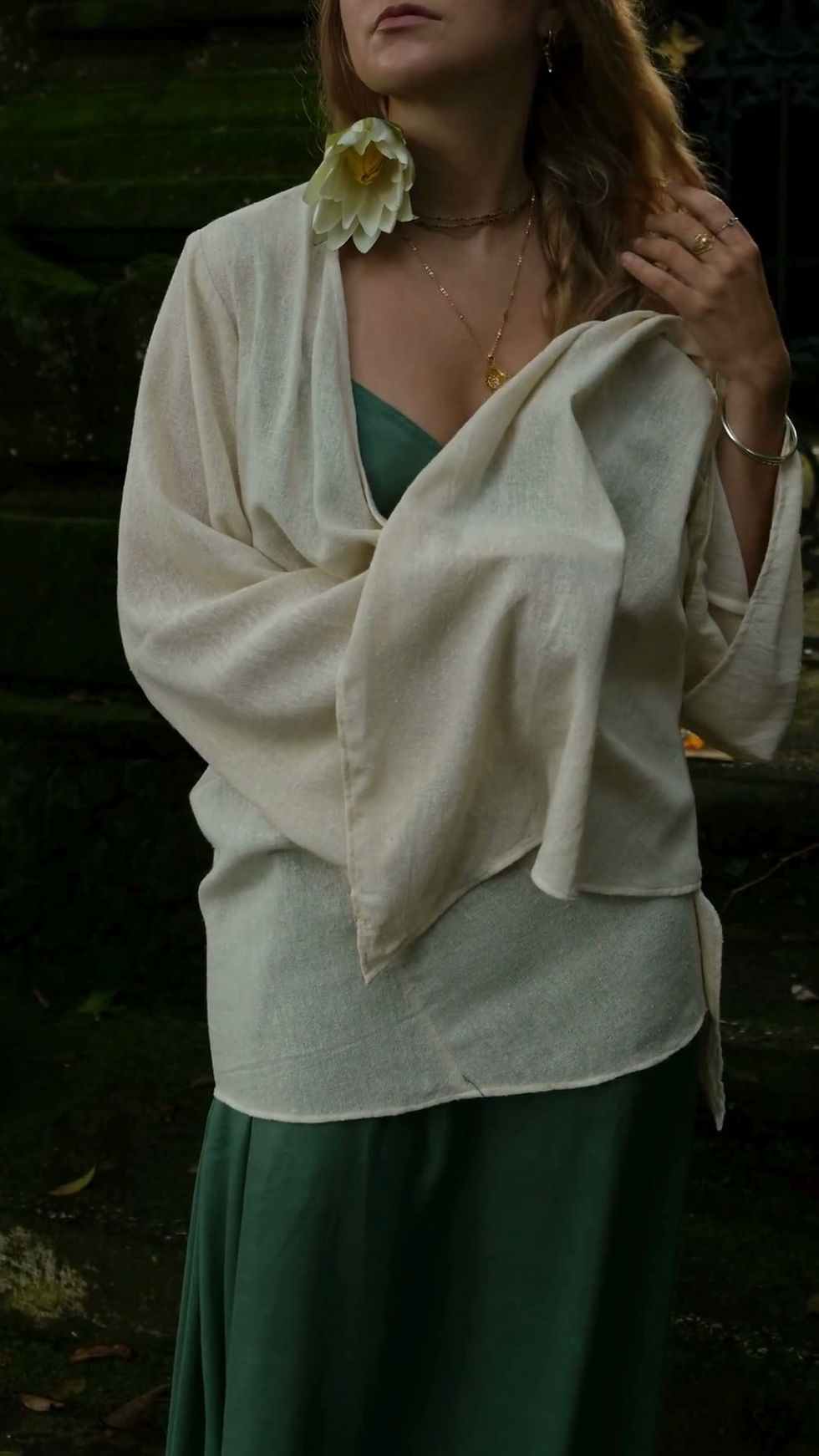 Beige Ahimsa raw silk kimono duster by Ashvatha Ecowear