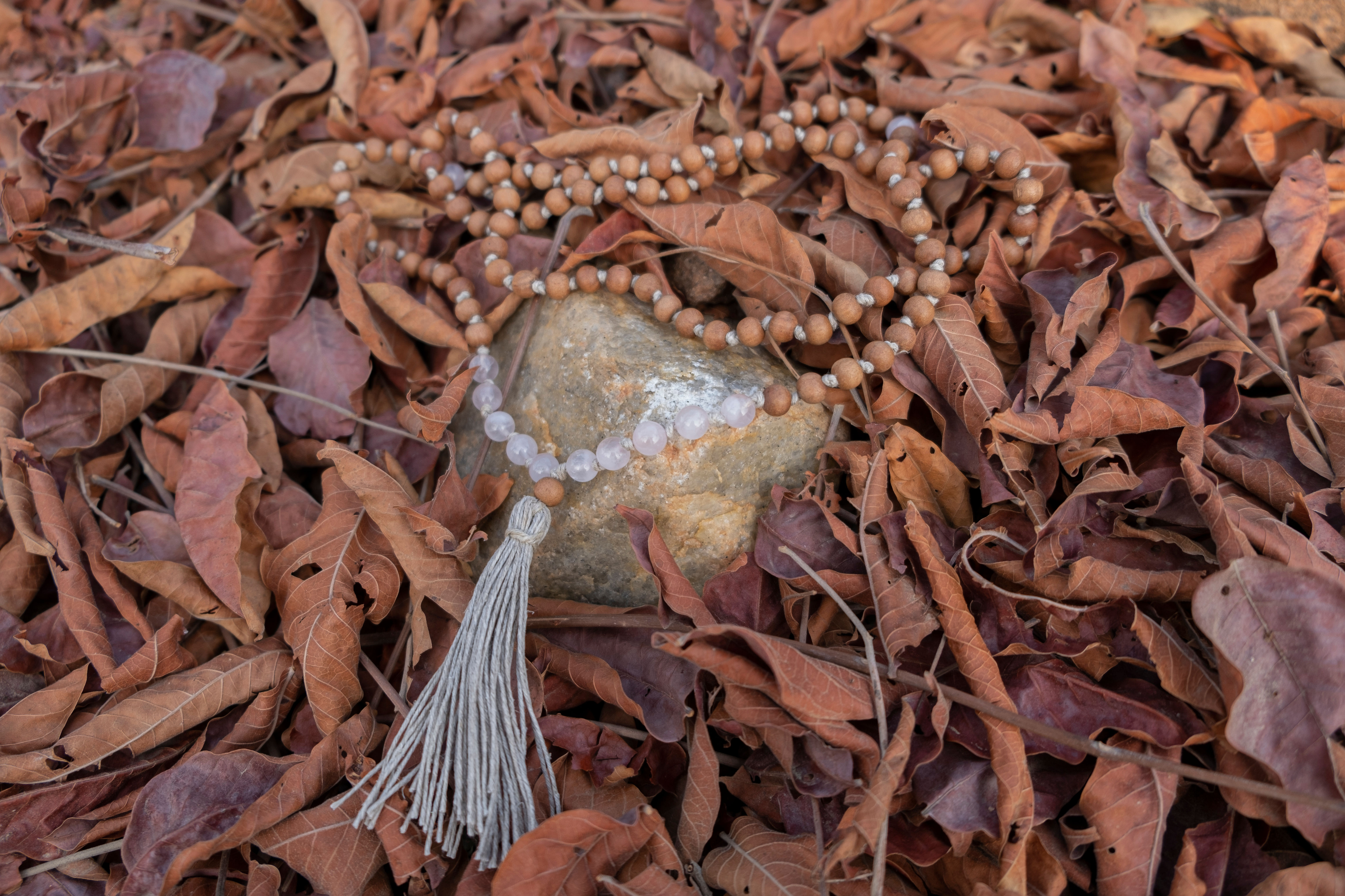 Rose Quartz Sandalwood Mala necklace 108 beads