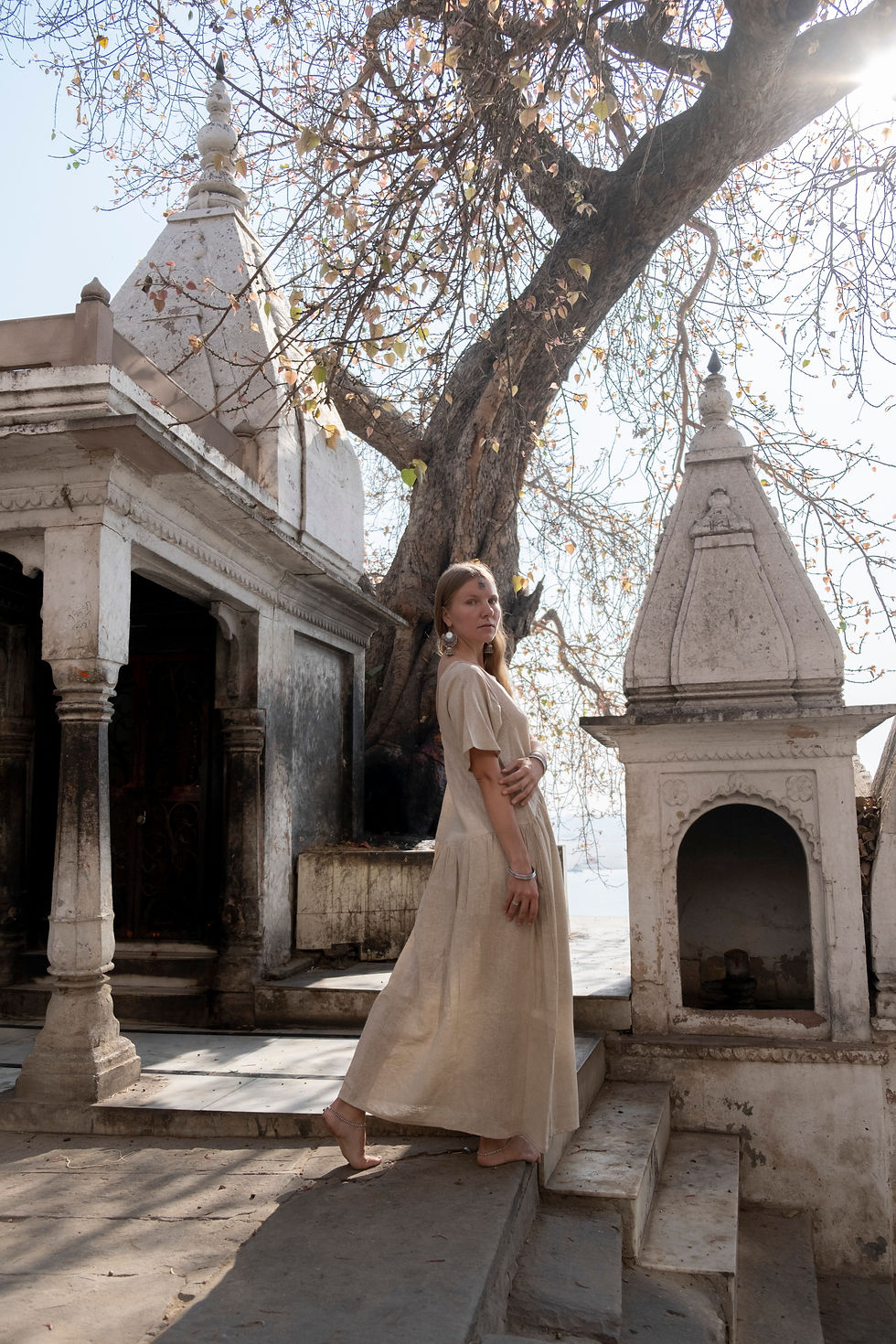 Thumbnail: Beige Ahimsa Silk loose dress