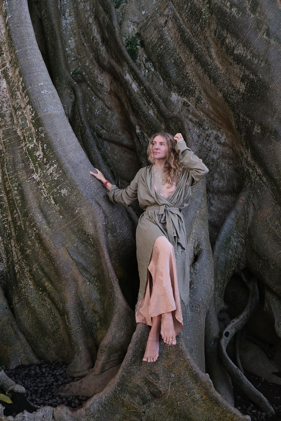 Thumbnail: Sage Green Ahimsa raw silk kimono/cardigan with fringe