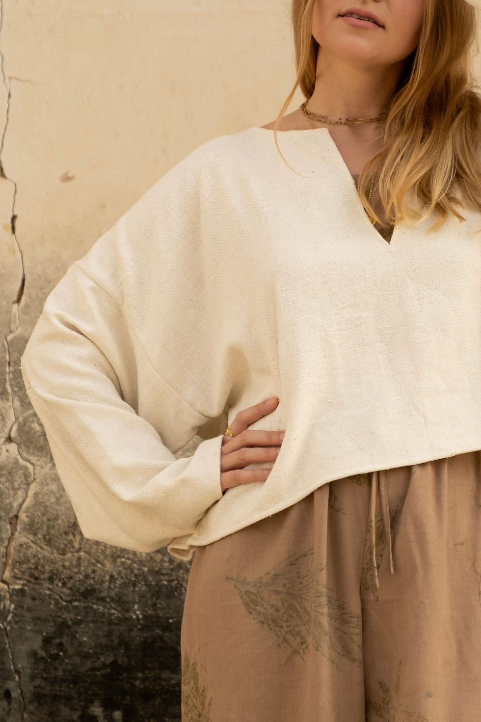 Thumbnail: Beige Peace Silk Sweater Top