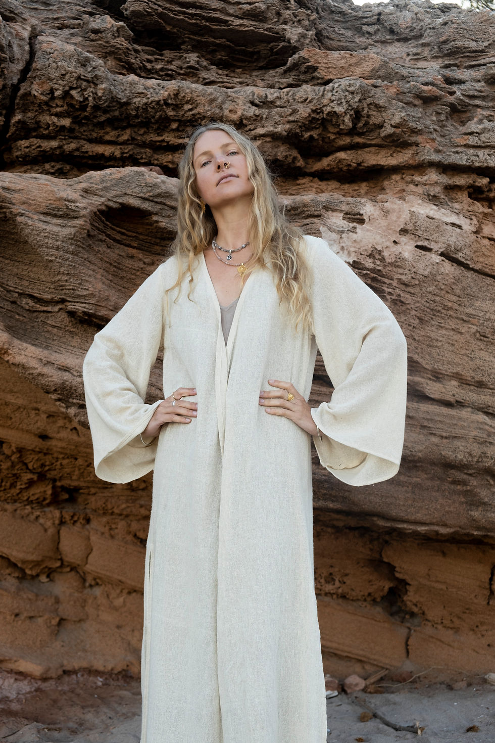 Thumbnail: Beige Ahimsa raw silk duster
