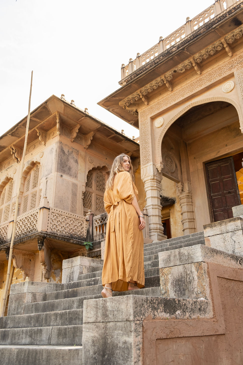 Thumbnail: Back view of the Golden Ceremonial Goddess Gown in Ahimsa silk