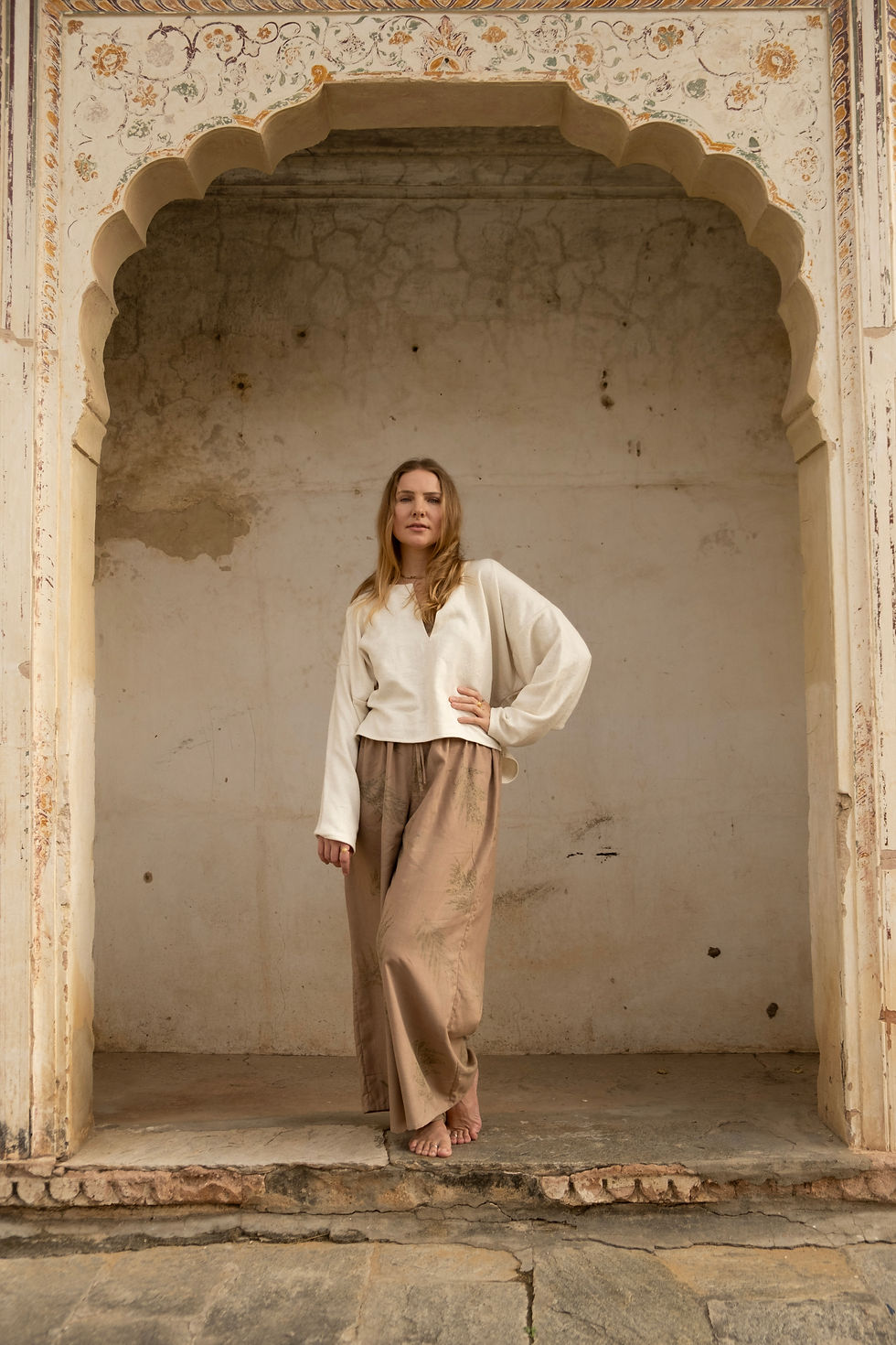Thumbnail: Beige Peace Silk Sweater Top