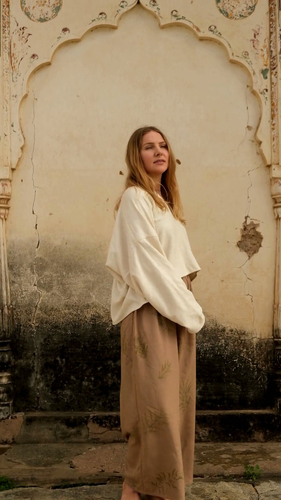 Thumbnail: Beige Peace Silk Sweater Top
