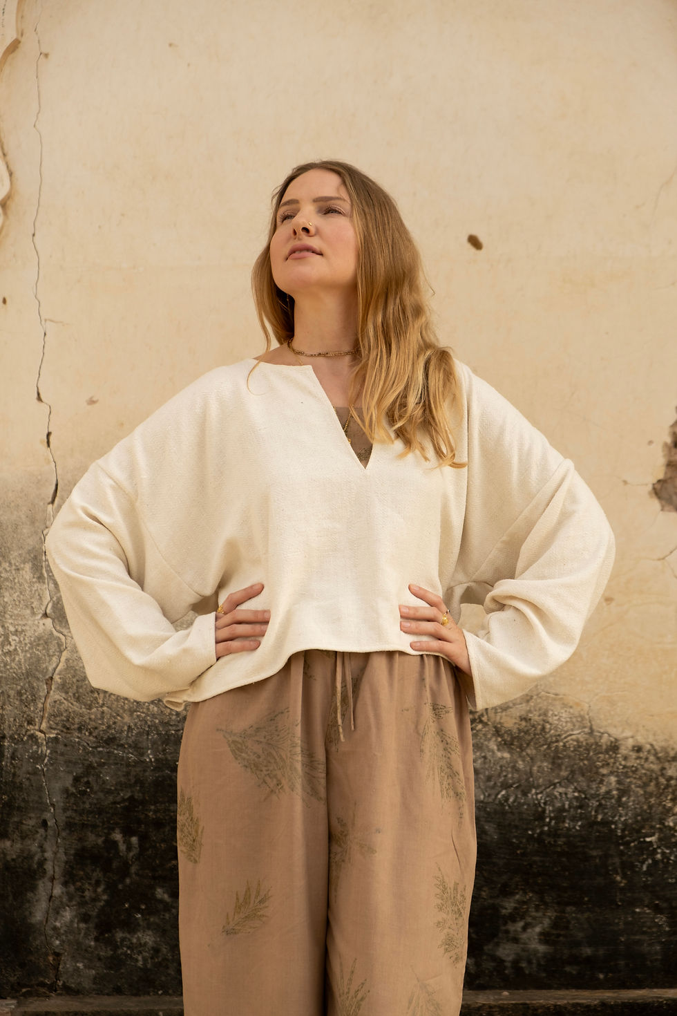 Thumbnail: Beige Peace Silk Sweater Top