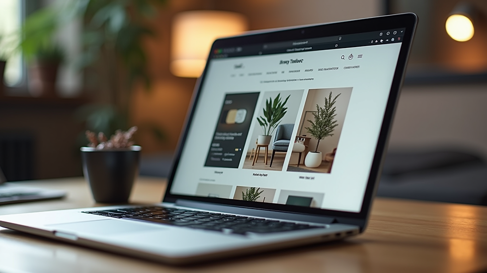 Close-up view of a laptop screen displaying an online art store interface