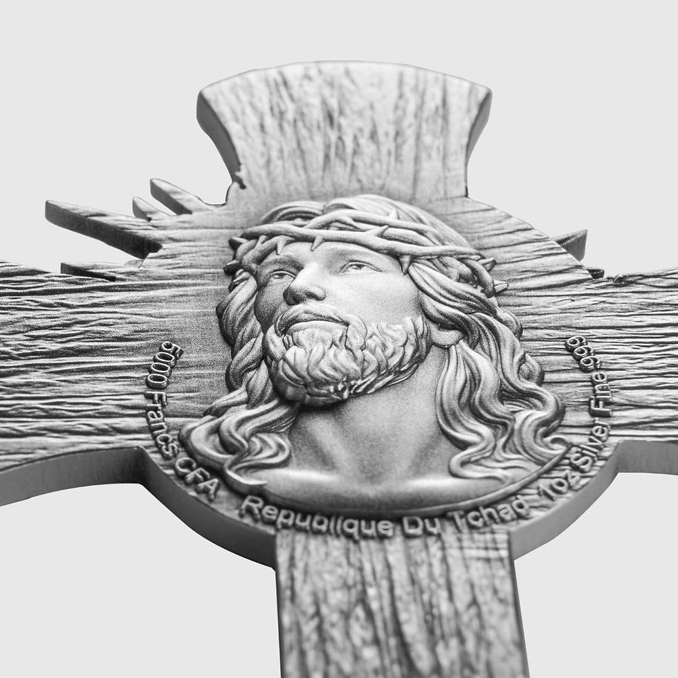 Thumbnail: Jesus Cross 1 oz Silver Coin – Antiqued Finished 2025 Tchad 5000 Francs