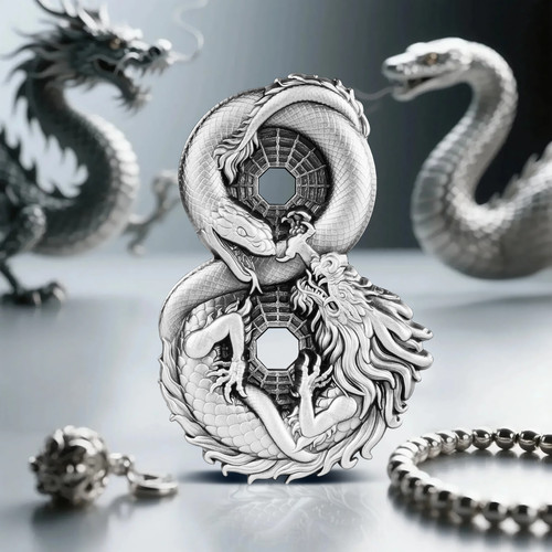 FIGURE 8 DRAGON & SNAKE 3 oz Silver Coin (Antiqued Finish