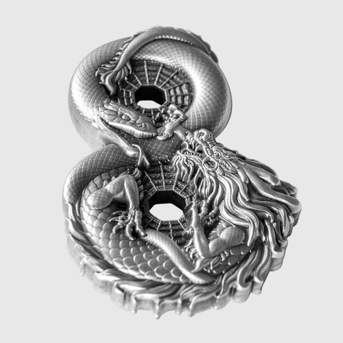 FIGURE 8 DRAGON & SNAKE 3 oz Silver Coin (Antiqued Finish