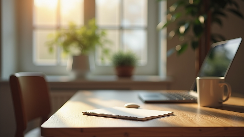 Close-up image of a cozy and inviting home office setup