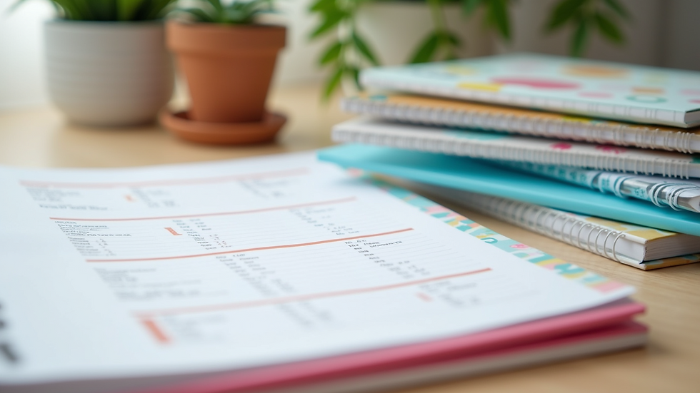 Close-up view of a desk with parenting books and a planner