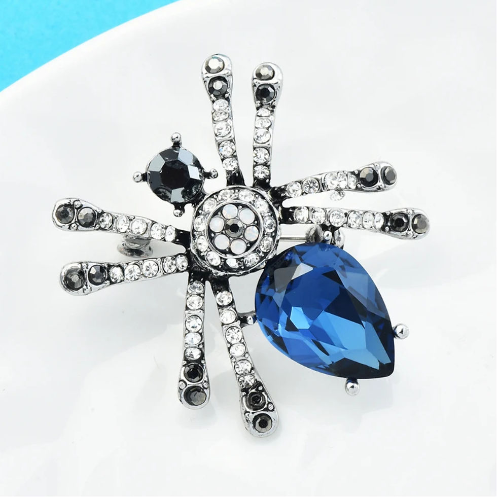 Blue Rhinestone spider brooch pin
