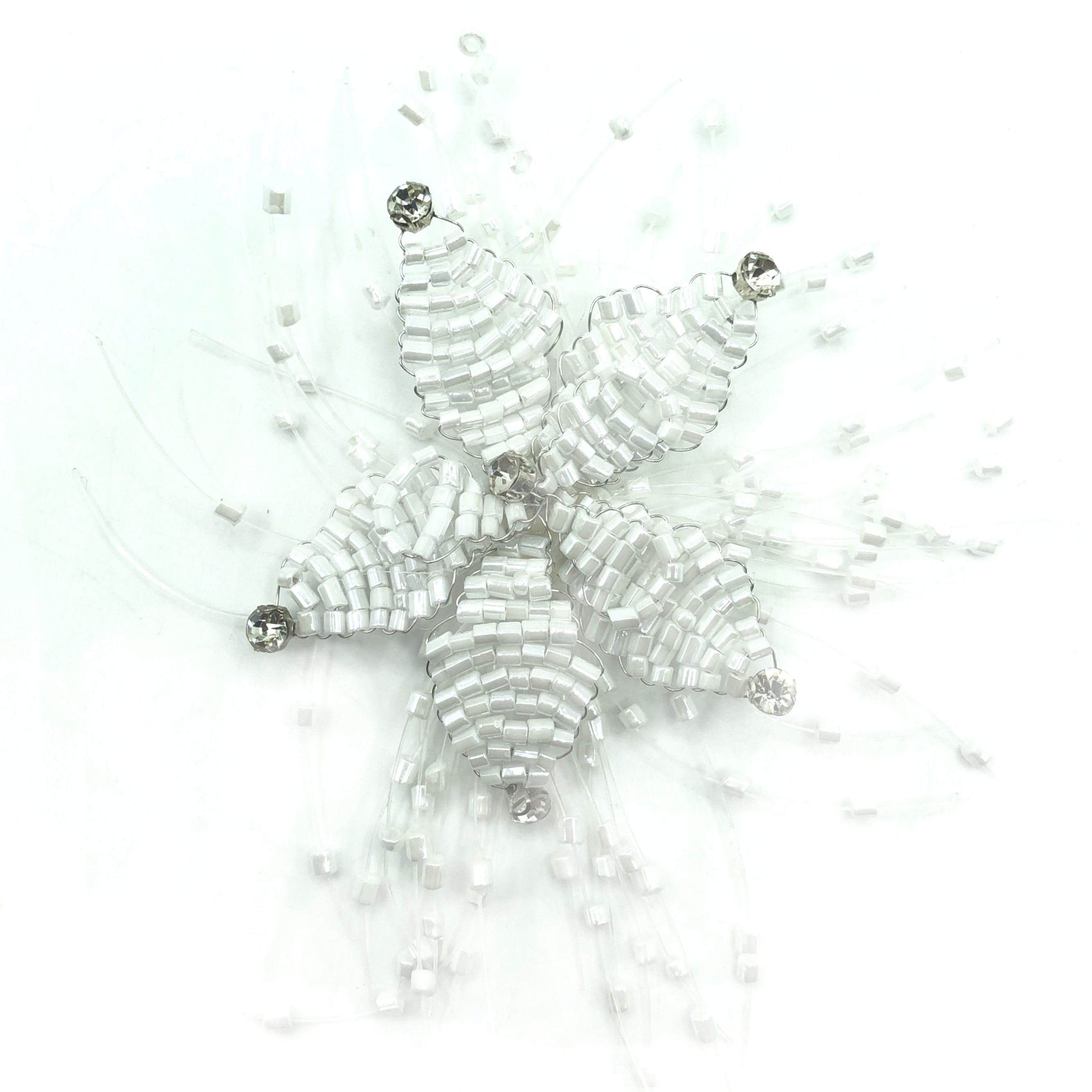 White Beaded Crystal Embroidery Patch Applique 6cm for DIY Crafts Jewelry