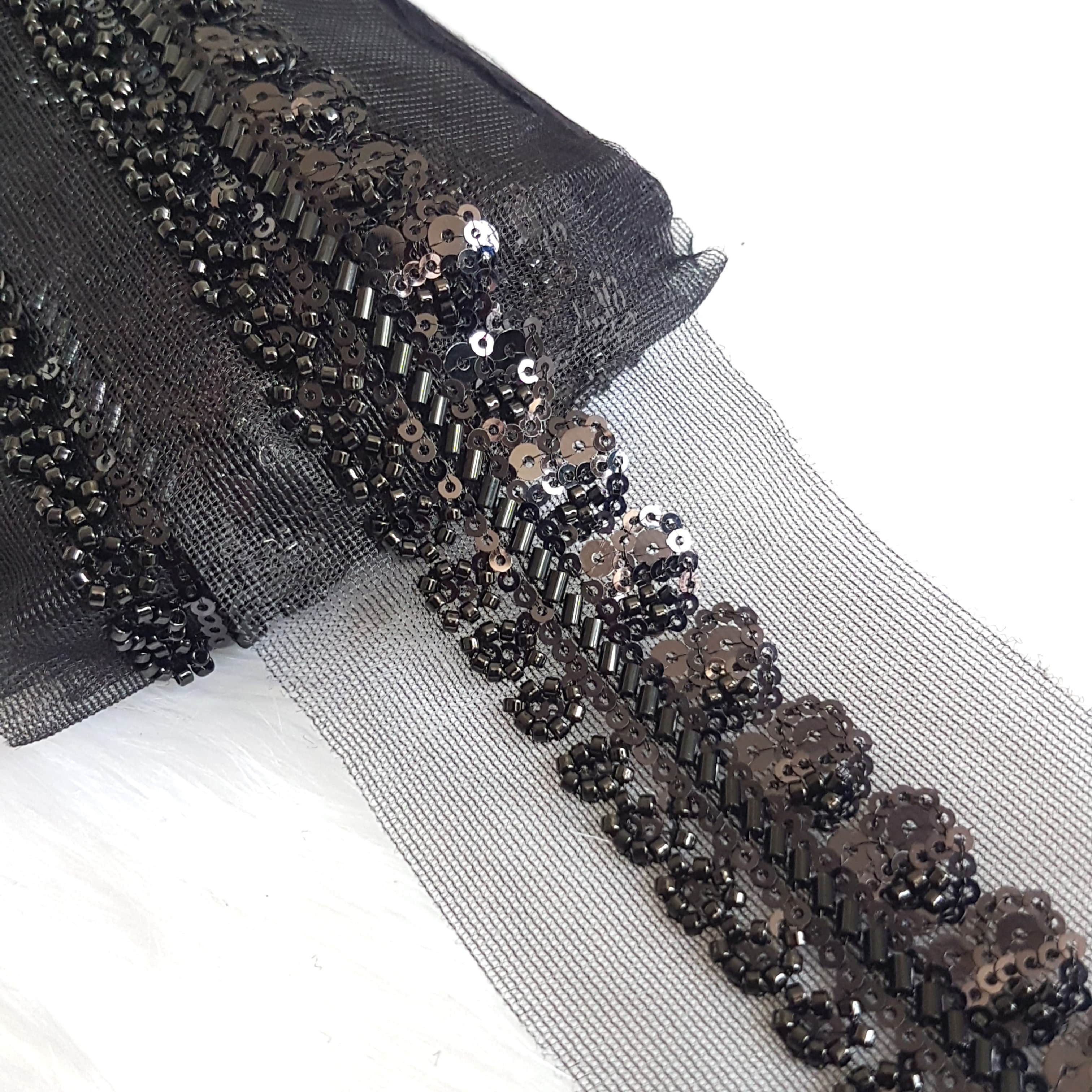 Black Embroidery Sequins Beaded Lace