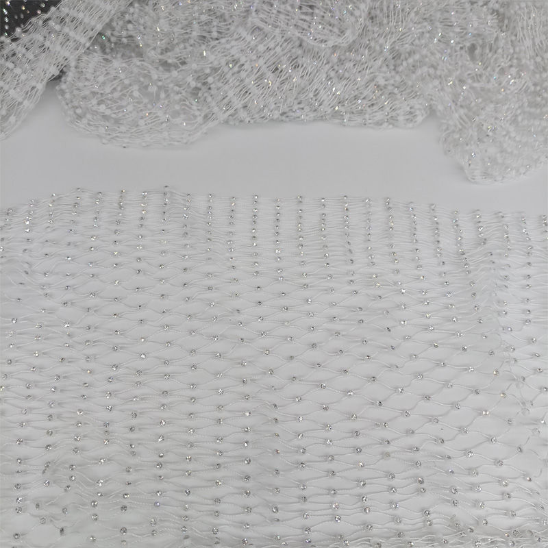 Thumbnail: Silver Rhinestone White Large Mesh Stretch Crystal Net for DIY Crafts Costume