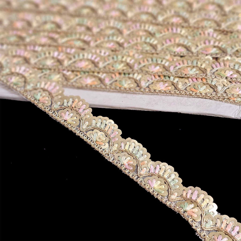 Thumbnail: 10 Yards Golden Matte Sequins Border Lace 2cm Wide for Costume DIY Sew