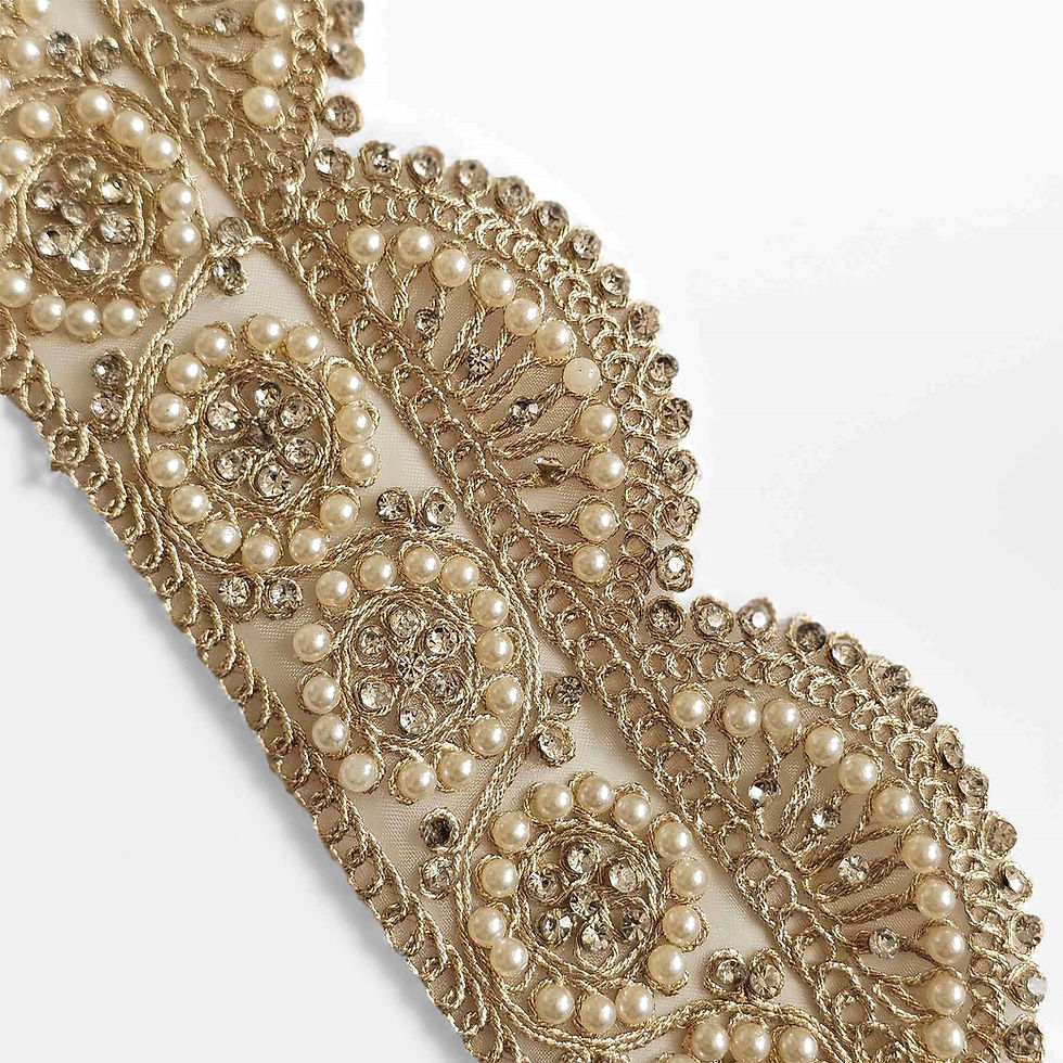 Thumbnail: Embroidery Rhinestone Metallic Thread & Pearl Lace for DIY Crafts Sewing