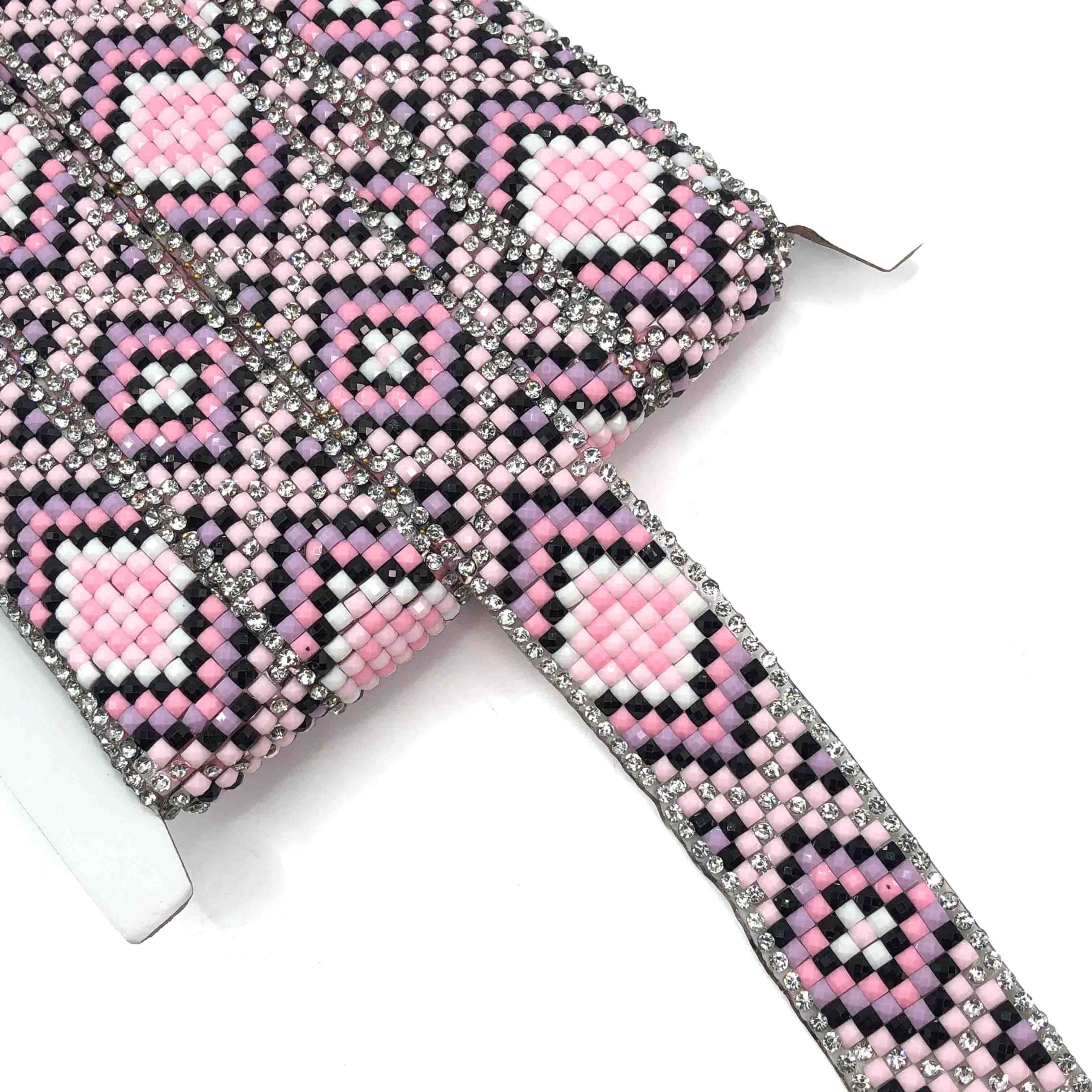 Rhinestone Acrylic 2cm Wide Geometric Border Trims Iron on Lace for DIY Crafts