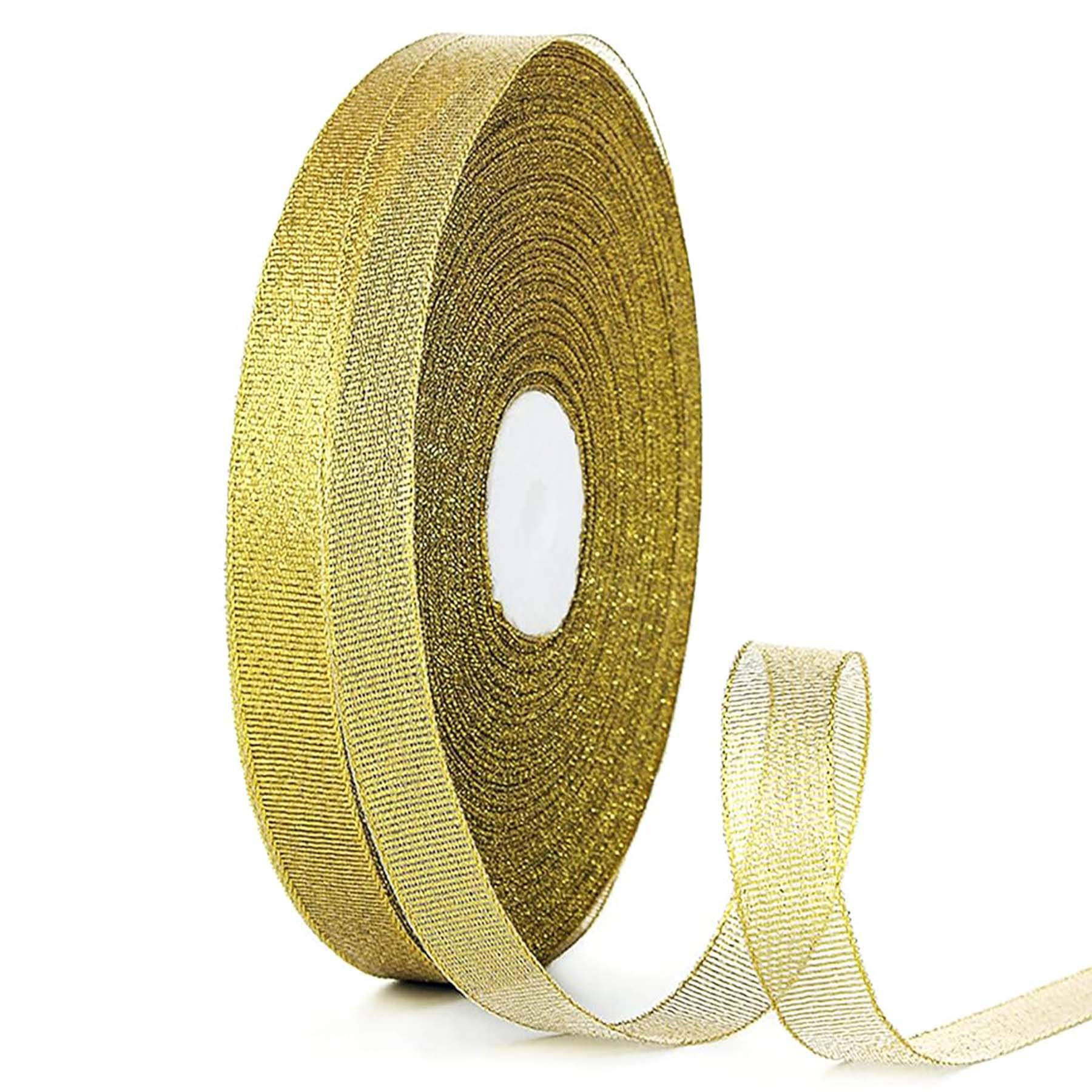 Gold Shiny Organza Sheer Ribbon 1/2"Wide 25Meters Metallic Glitter Rib