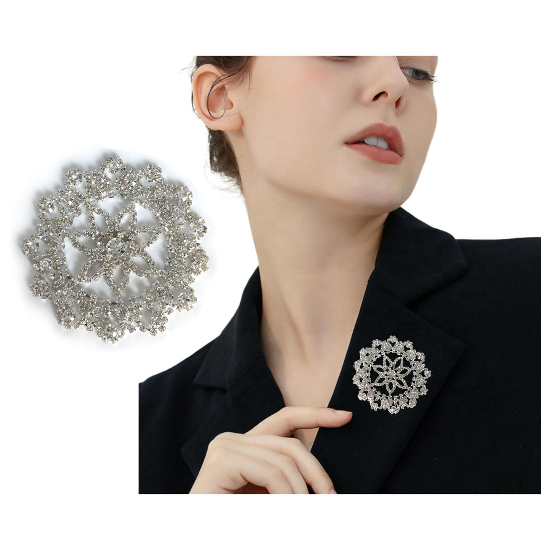 Silver Crystal Round Shape High Quality Brooch Wedding Bouquet Brooch 7cm