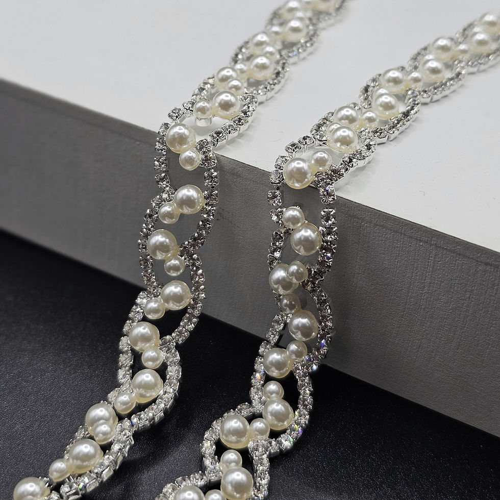 Thumbnail: Silver Rhinestones Crystal Pearl Chain Trims